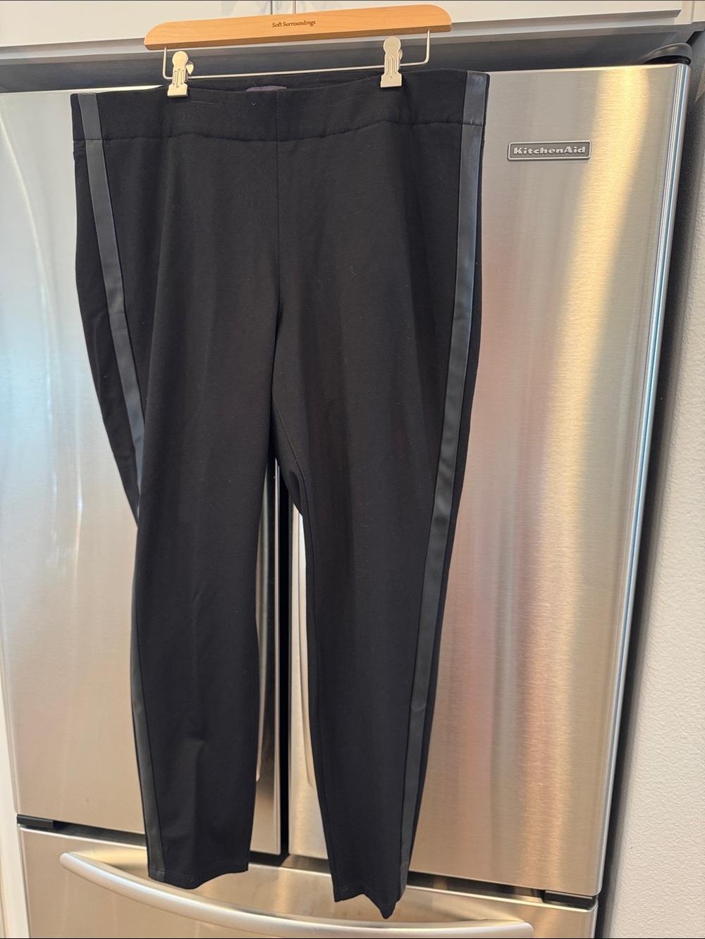 NYDJ Black Ponte Ankle Pants with Leather Side Stripe 16W
